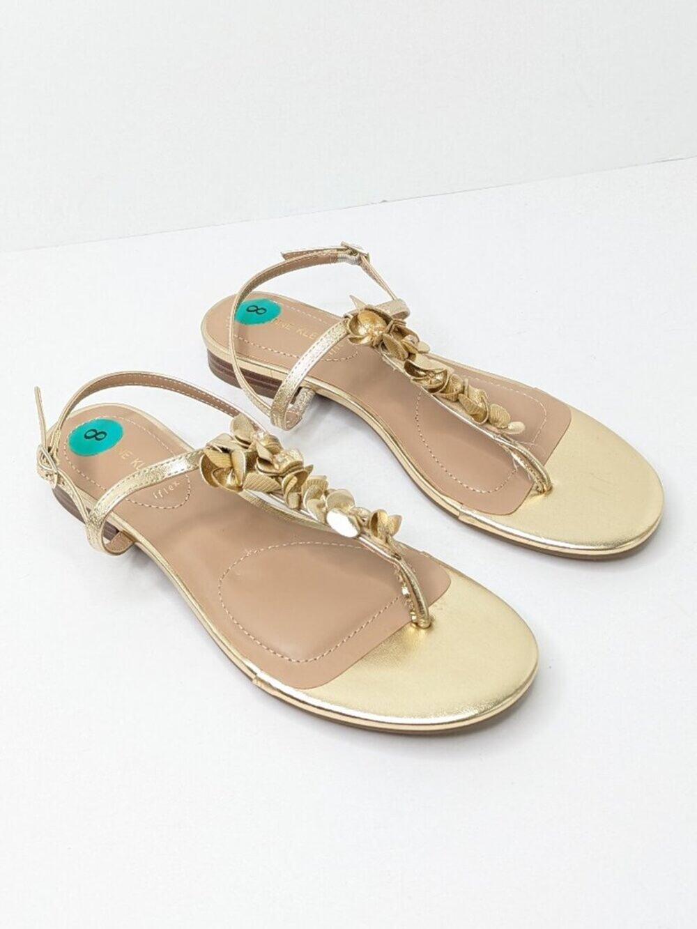 Anne Klein Flavia T-Strap Sandals, Gold, Women's 8